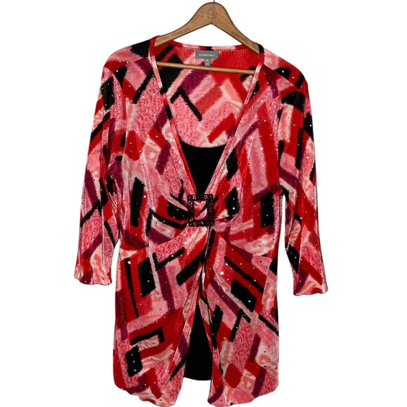 Essentials Tops - Vintage 00s‎ Y2K Essentials XL Red Black Shiny Pleated Embellished Babydoll Top